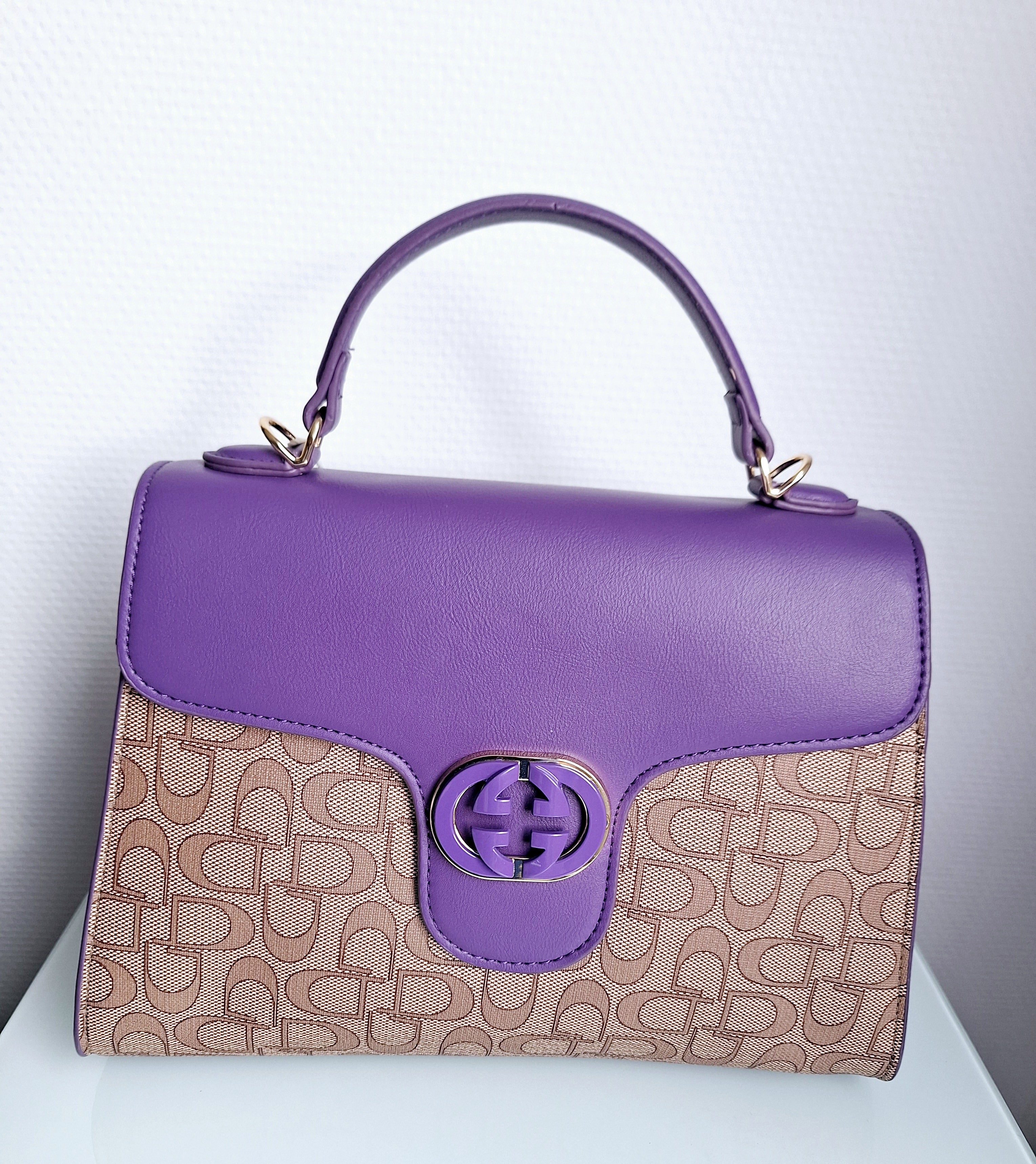 Sac Deux Tons, Mauve orné avec Motifs