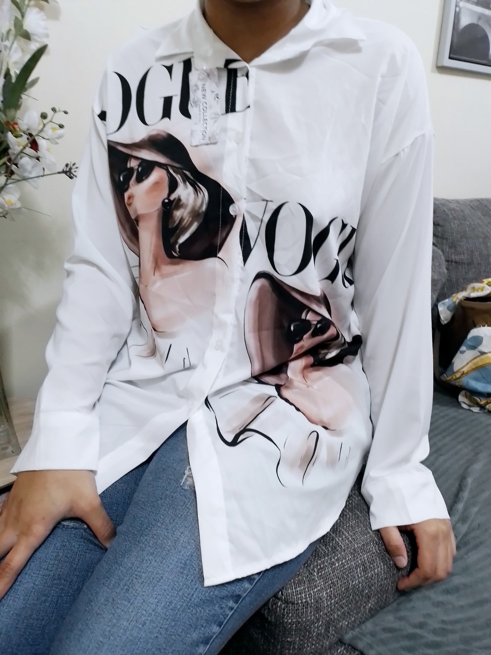 Chemise Blanche Avec Motifs , Logues Manches , Taille Unique