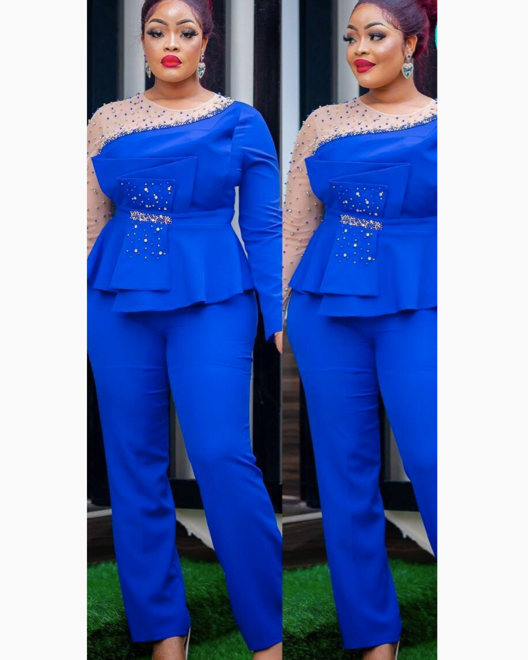 Cet ensemble pantalon bleu incarne l'élégance intemporelle pour les femmes en quête de sophistication. Le bleu profond, une teinte universellement flatteuse, crée une base de luxe tandis que les perles délicatement ornées ajoutent une dimension de raffinement et de détail artisanal. Parfait pour les occasions spéciales, les dîners en ville ou les événements importants, cet ensemble combine confort et style sans compromis. La coupe est pensée pour sublimer la silhouette avec assurance, offrant une allure mod