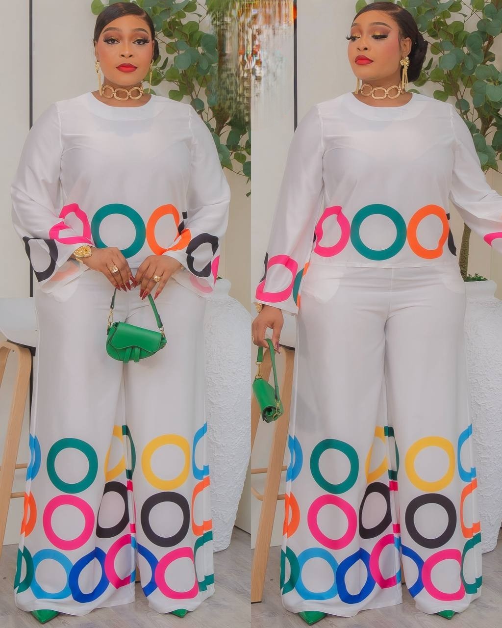 Cet ensemble pantalon blanc incarne l'équilibre parfait entre minimalisme et sophistication. La base blanche immaculée crée une toile de fond intemporelle, tandis que les ornements multicolores apportent une touche de personnalité et de dynamisme à votre silhouette. Conçu pour valoriser votre morphologie, cet ensemble offre un confort optimal grâce à sa coupe pensée pour les femmes en quête de style et de confiance. Les détails colorés, subtilement intégrés, transforment une pièce classique en création rema