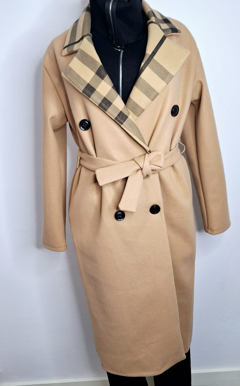 Manteau Brun Clair, Taille Unique avec Motifs Carrelés