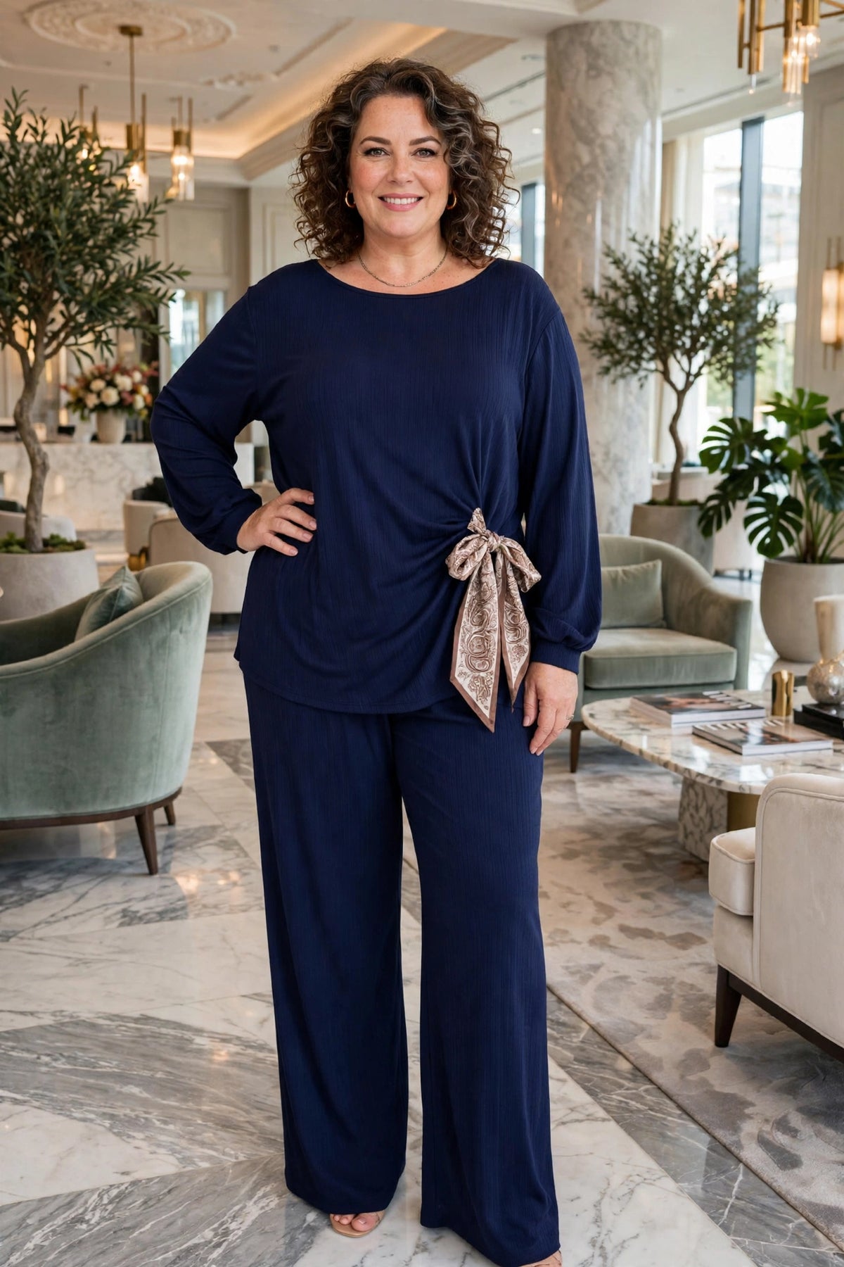 ENSEMBLE PANTALON GRANDE TAILLE BLEU MARINE EN TAILLE UNIQUE