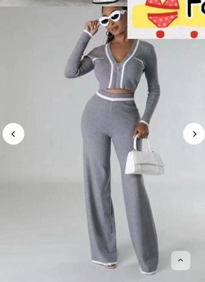 Ensemble Pantalon Pull Gris, Orné de Blanc, Taille unique