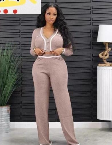 Ensemble Pantalon Pull Rose, Orné de Blanc, Taille unique