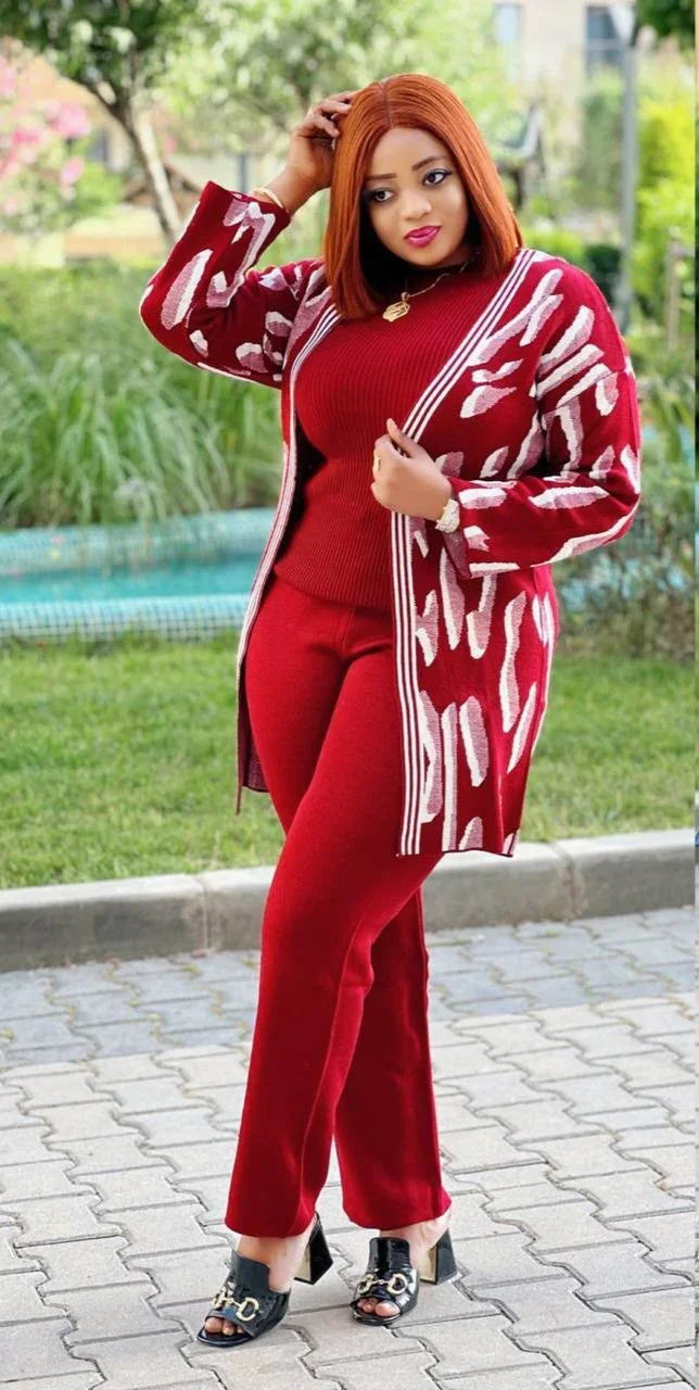 ensemble pull trois pièces rouge bordeaux