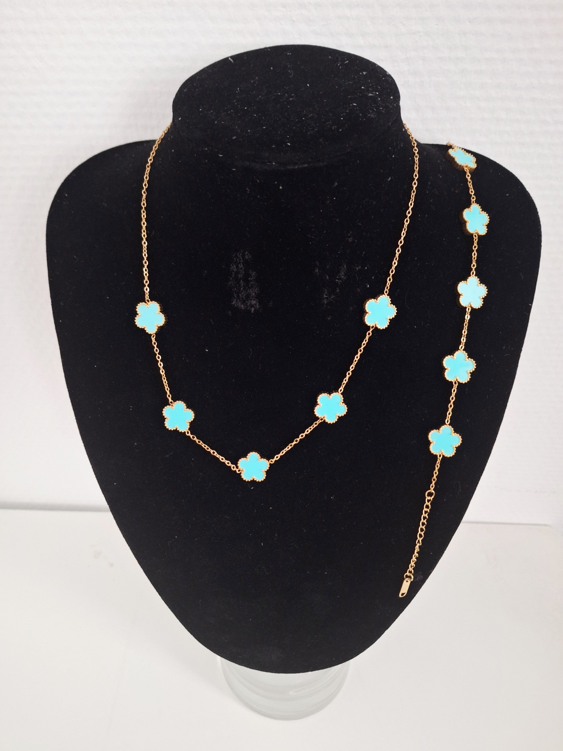 Ensemble Bijoux Fleurs Bleu en acier inoxydable, Chaine Et Bracelet