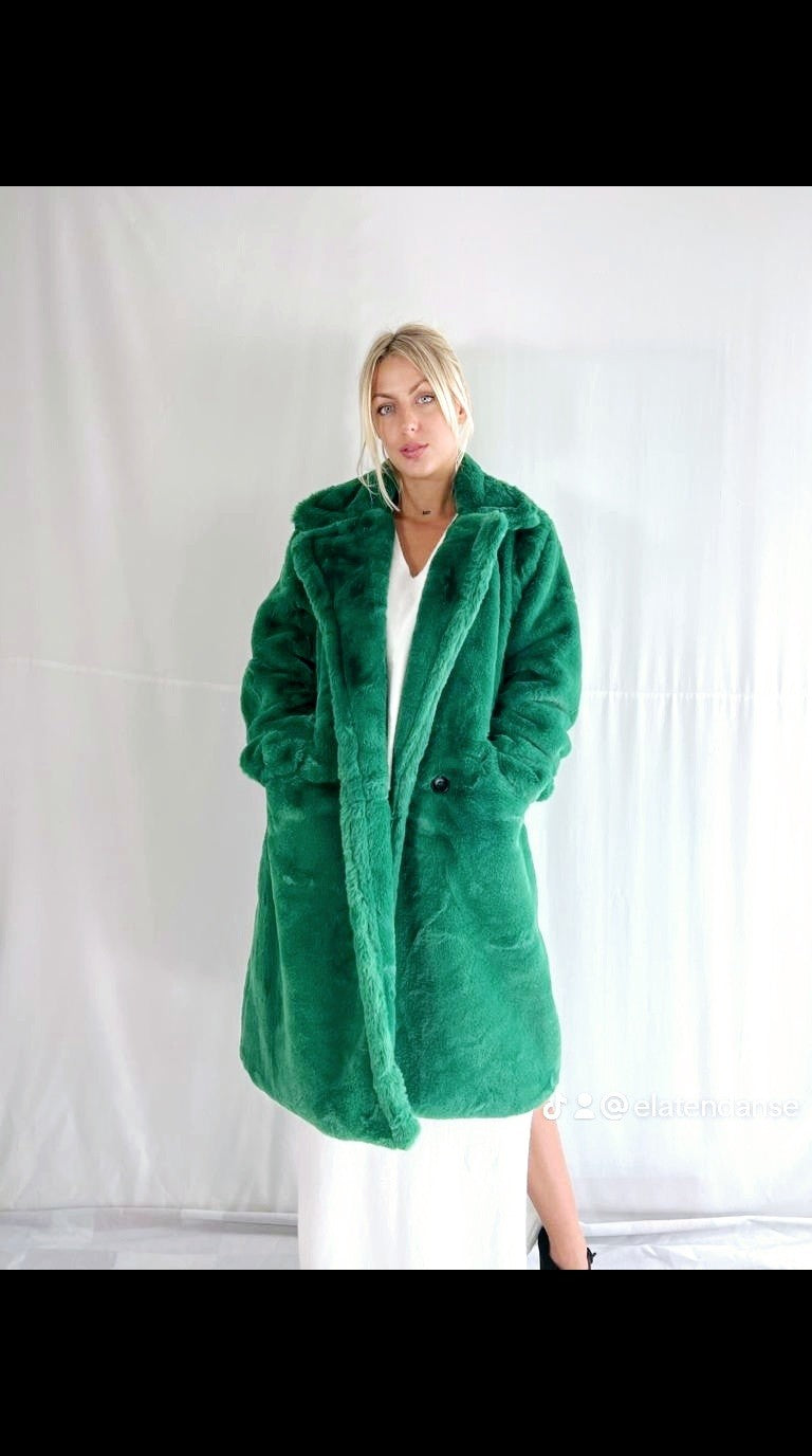 Manteau Vert En Fourrure Taille Unique