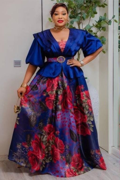robe de soirée/cérémonie  deux tons bleu fleuris