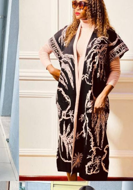 Robe pull deux pièces , Débardeur Noir avec Motifs rose et Robe rose