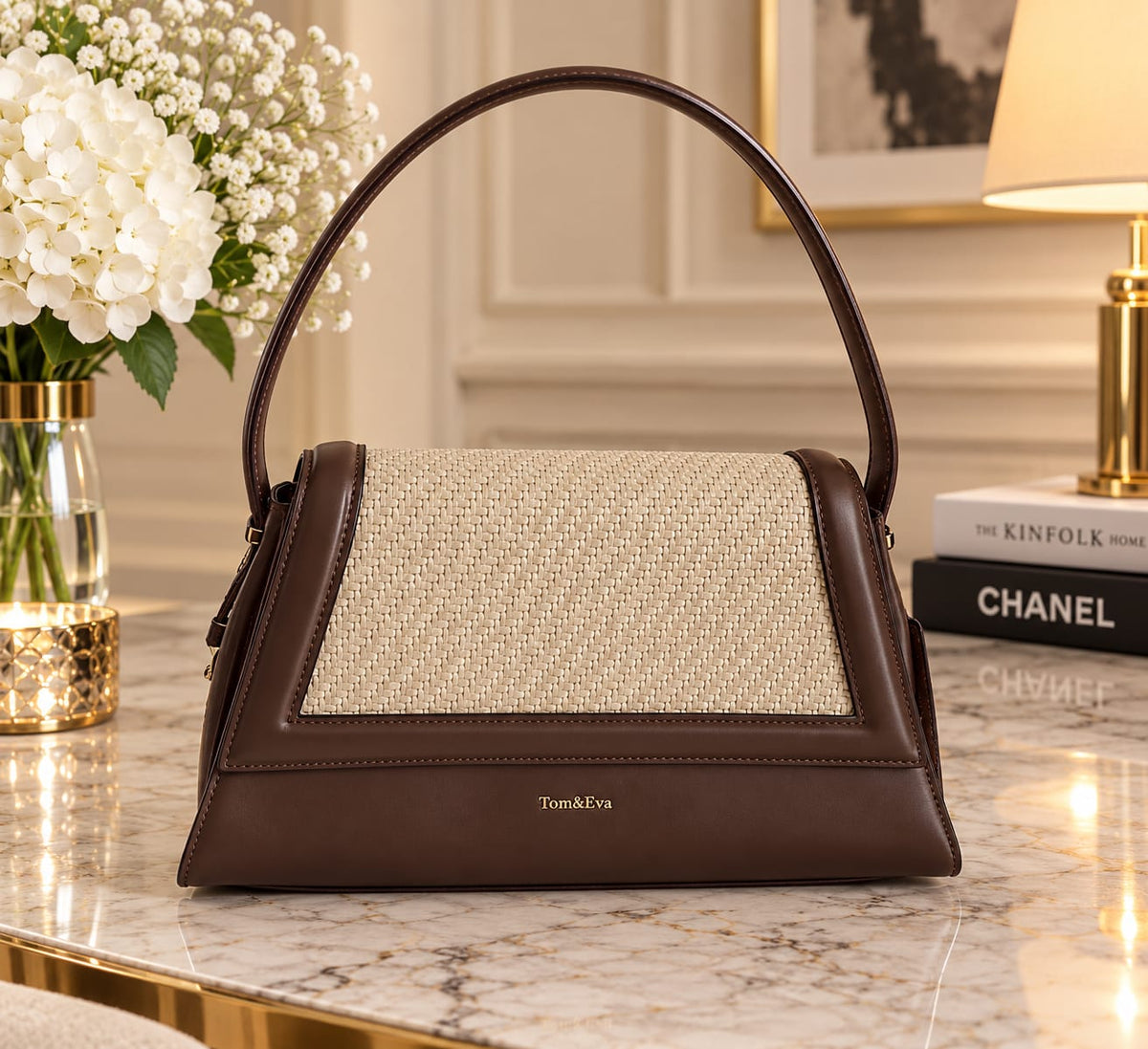 SAC A MAIN TOM & EVA , DEUX TONS BRUN FONCE/BEIGE