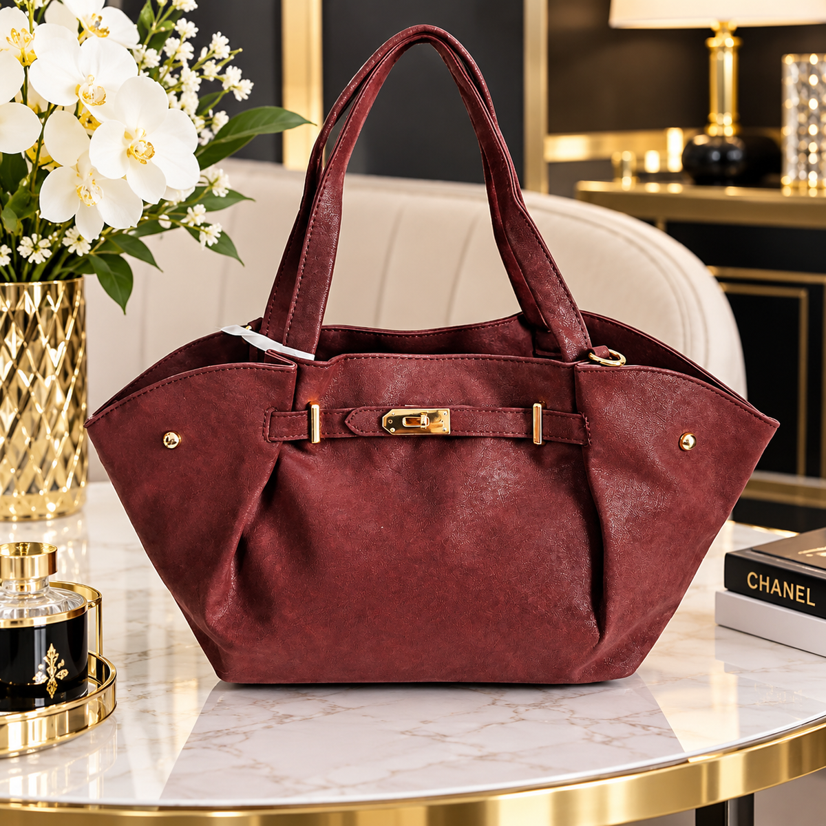 SAC A MAIN OVALE  ROUGE BORDEAUX  TRES TENDANCE